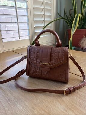 Steve Madden Chocolate Brown Embossed Top-Handle Crossbody